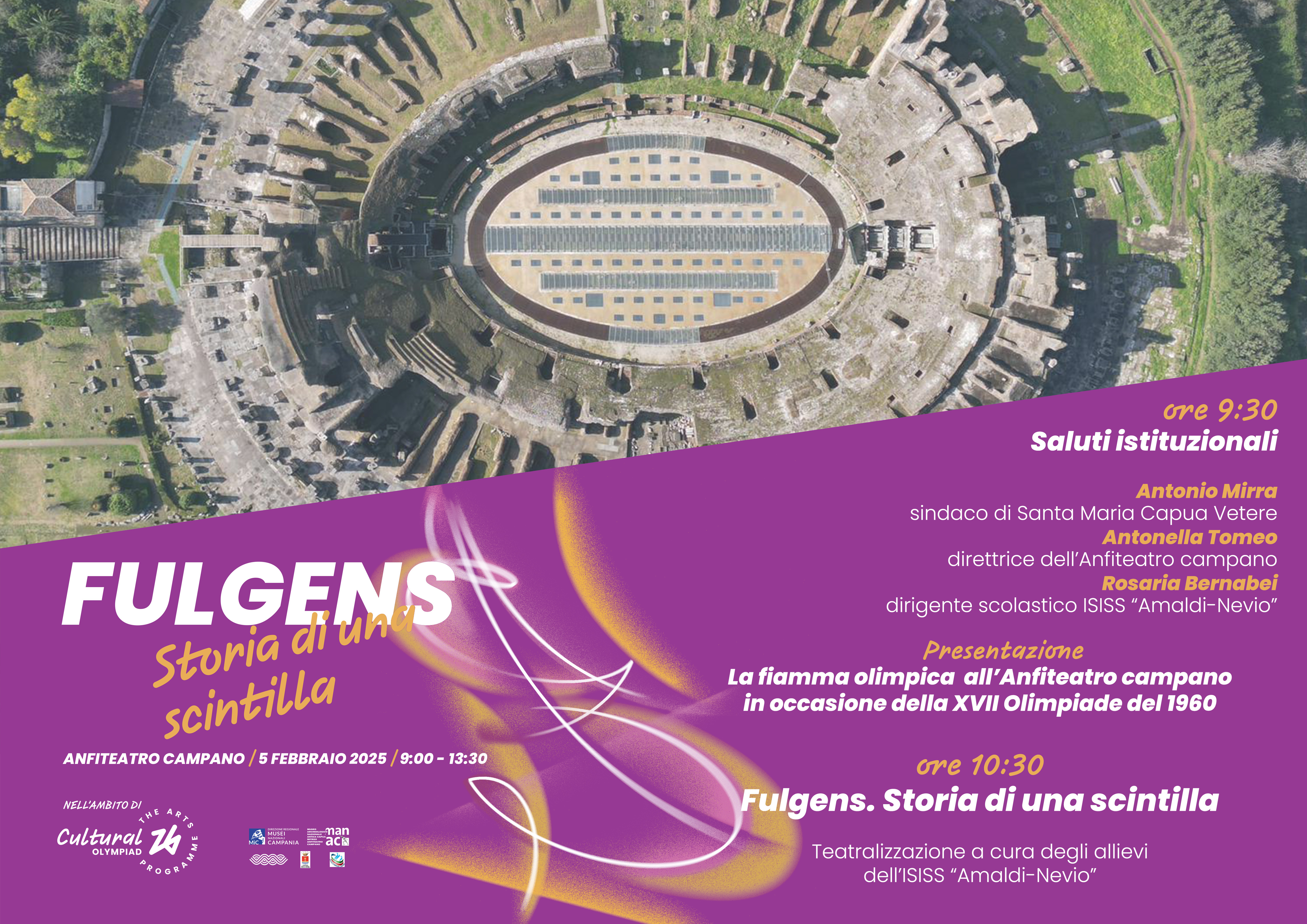 Fulgens: storia di una scintilla all'Anfiteatro Campano. Programma della Fondazione Milano Cortina 2026 Olimpiade Culturale